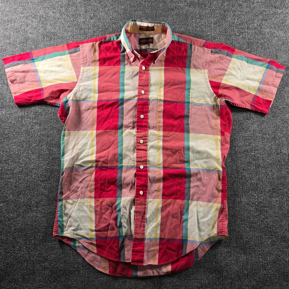 Vintage 80's Chaps Ralph Lauren Mens Medium Red Plaid Short Sleeve Button Shirt